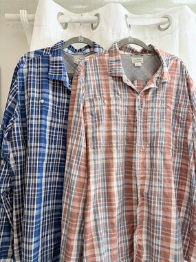 Bundle L.L. Bean Men's Cool WeaveButton-Down Shirts - Blue & Rust
